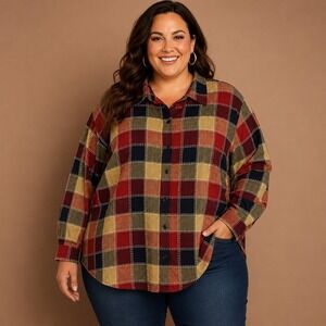Serengeti Women's 3X Plus Shirt Patchwork Stitched Cottagecore Rustic Shacket
